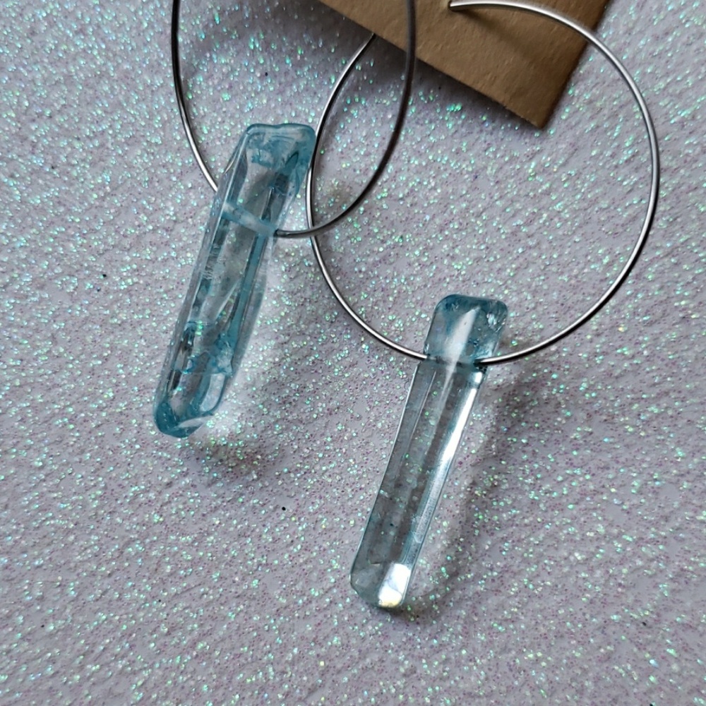 Hoop earrings, crystal hoops, boho baby blue hoops - Picture 6 of 6